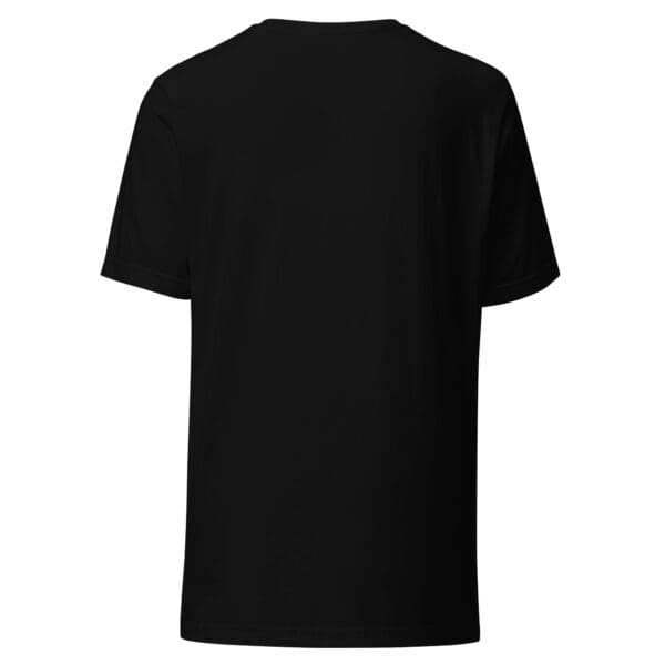 Black t-shirt with short sleeves.