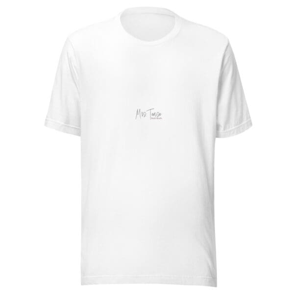 White t-shirt with Mrs. Tease logo.