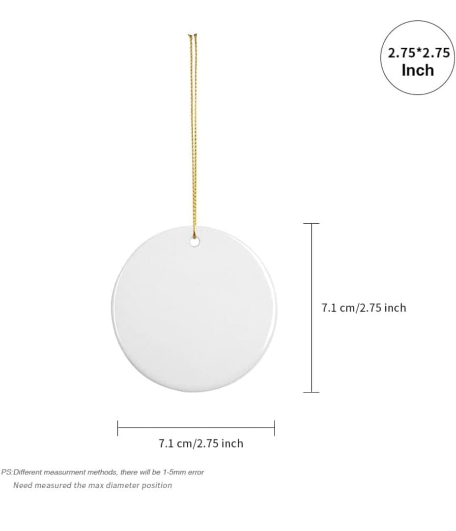 White round ceramic ornament with string.